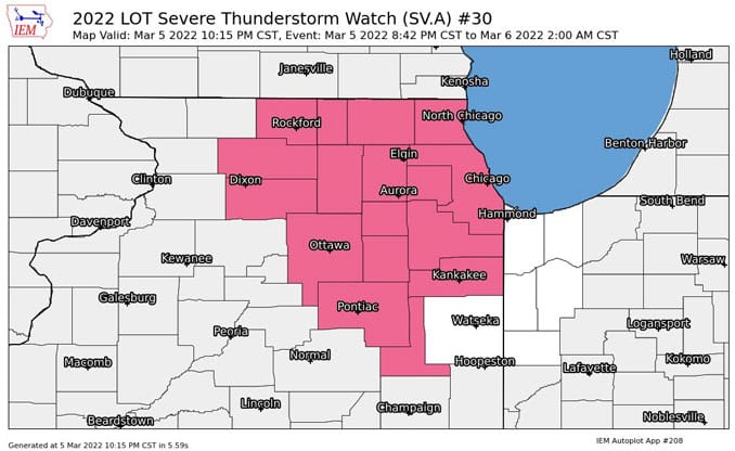 Severe Thunderstorm Warning Issued for Illinois Counties